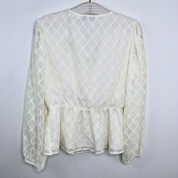 Elizabeth and James Boho Cream Balloon Sleeve Top Small Textured Sheer Peasant S - Picture 4 of 4